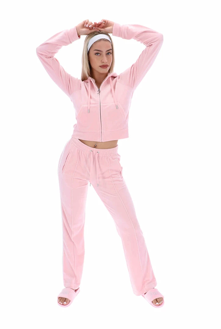 JUICY COUTURE NEW IN ALMOND BLOSSOM CONTRAST VELOUR DIAMANTE TRACKSUIT BOTTOM