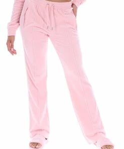 JUICY COUTURE NEW IN ALMOND BLOSSOM CONTRAST VELOUR DIAMANTE TRACKSUIT BOTTOM