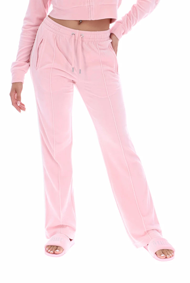 JUICY COUTURE NEW IN ALMOND BLOSSOM CONTRAST VELOUR DIAMANTE TRACKSUIT BOTTOM