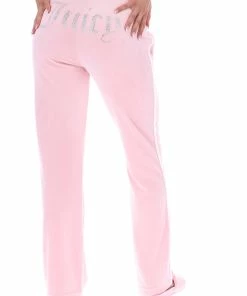 JUICY COUTURE NEW IN ALMOND BLOSSOM CONTRAST VELOUR DIAMANTE TRACKSUIT BOTTOM