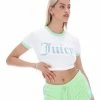 JUICY COUTURE WHITE RINGER DIAMANTE GRAPHIC CROP TEE NEW IN