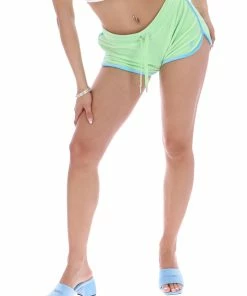JUICY COUTURE MINT CONTRAST VELOUR DIAMANTE TRACK SHORTS