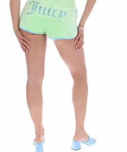 JUICY COUTURE MINT CONTRAST VELOUR DIAMANTE TRACK SHORTS