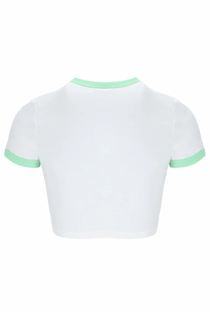 JUICY COUTURE WHITE RINGER DIAMANTE GRAPHIC CROP TEE NEW IN