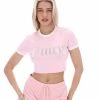 JUICY COUTURE ALMOND BLOSSOM RINGER DIAMANTE GRAPHIC CROP TEE