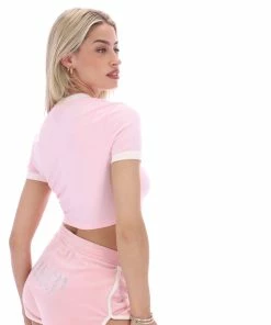 JUICY COUTURE ALMOND BLOSSOM RINGER DIAMANTE GRAPHIC CROP TEE