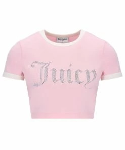JUICY COUTURE ALMOND BLOSSOM RINGER DIAMANTE GRAPHIC CROP TEE