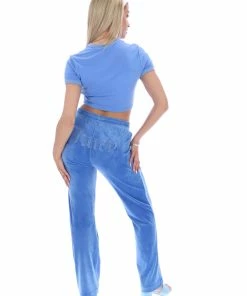 JUICY COUTURE ULTRAMARINECONTRAST VELOUR DIAMANTE TRACKSUIT BOTTOM