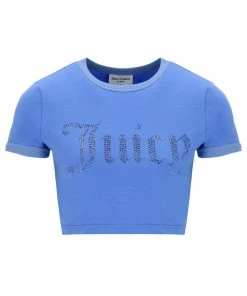 JUICY COUTURE NEW IN ULTRAMARINE RINGER DIAMANTE GRAPHIC CROP TEE