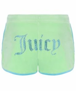 JUICY COUTURE MINT CONTRAST VELOUR DIAMANTE TRACK SHORTS