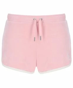 JUICY COUTURE ALMOND BLOSSOM CONTRAST VELOUR DIAMANTE TRACK SHORTS