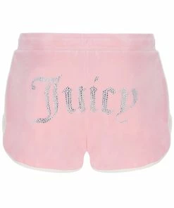 JUICY COUTURE ALMOND BLOSSOM CONTRAST VELOUR DIAMANTE TRACK SHORTS