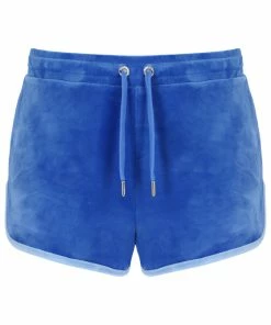 JUICY COUTURE ULTRAMARINE CONTRAST VELOUR DIAMANTE TRACK SHORTS NEW IN