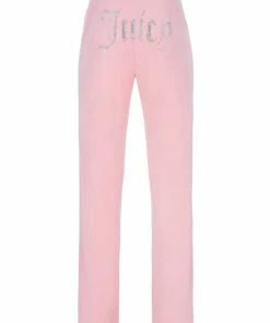 JUICY COUTURE NEW IN ALMOND BLOSSOM CONTRAST VELOUR DIAMANTE TRACKSUIT BOTTOM