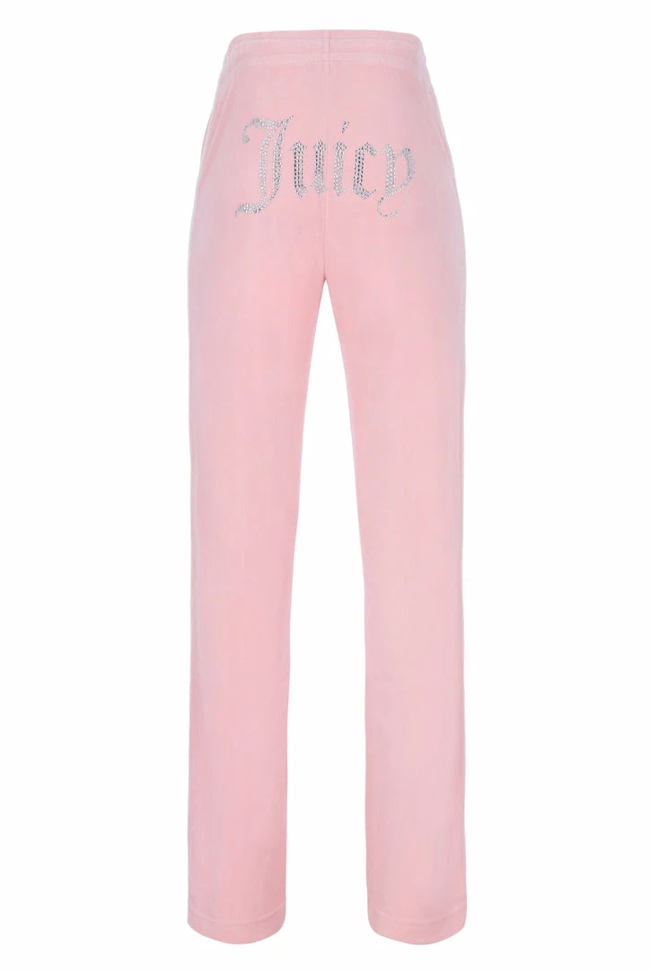 JUICY COUTURE NEW IN ALMOND BLOSSOM CONTRAST VELOUR DIAMANTE TRACKSUIT BOTTOM