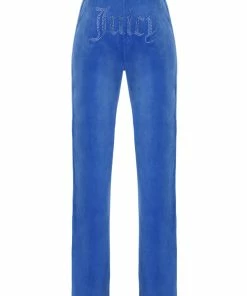 JUICY COUTURE ULTRAMARINECONTRAST VELOUR DIAMANTE TRACKSUIT BOTTOM