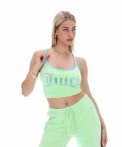 JUICY COUTURE MINT CONTRAST STRAP VELOUR DIAMANTE CROP TOP NEW IN