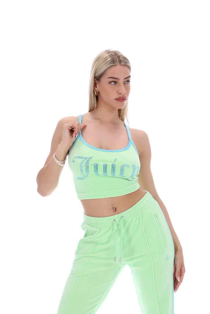 JUICY COUTURE MINT CONTRAST STRAP VELOUR DIAMANTE CROP TOP NEW IN