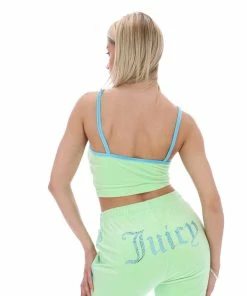 JUICY COUTURE MINT CONTRAST STRAP VELOUR DIAMANTE CROP TOP NEW IN