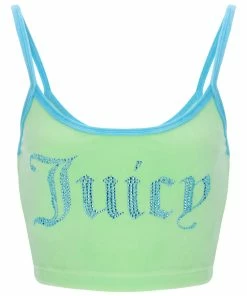 JUICY COUTURE MINT CONTRAST STRAP VELOUR DIAMANTE CROP TOP NEW IN