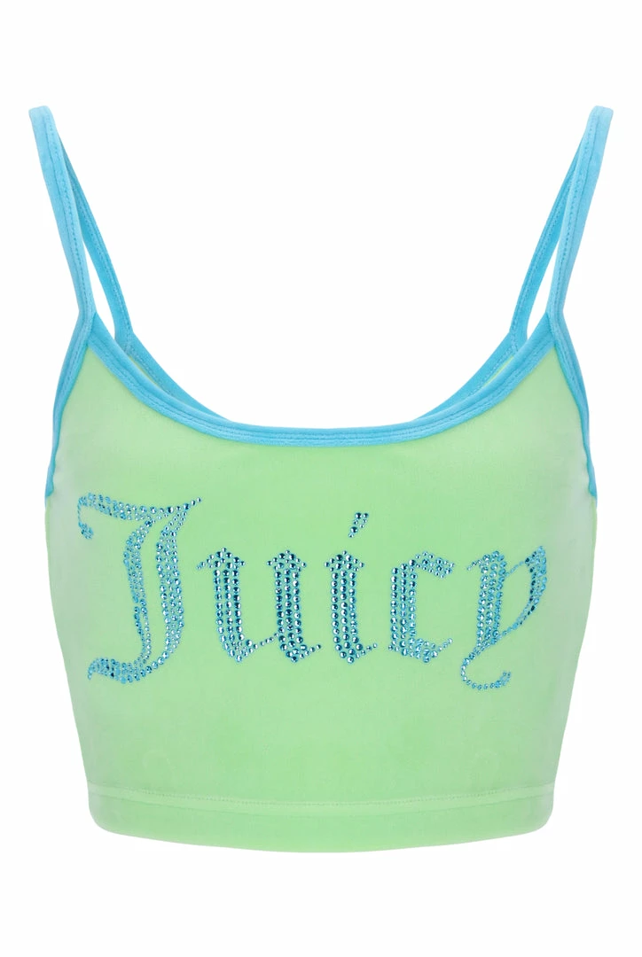JUICY COUTURE MINT CONTRAST STRAP VELOUR DIAMANTE CROP TOP NEW IN