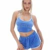 JUICY COUTURE ULTRAMARINE CONTRAST VELOUR DIAMANTE TRACK SHORTS NEW IN