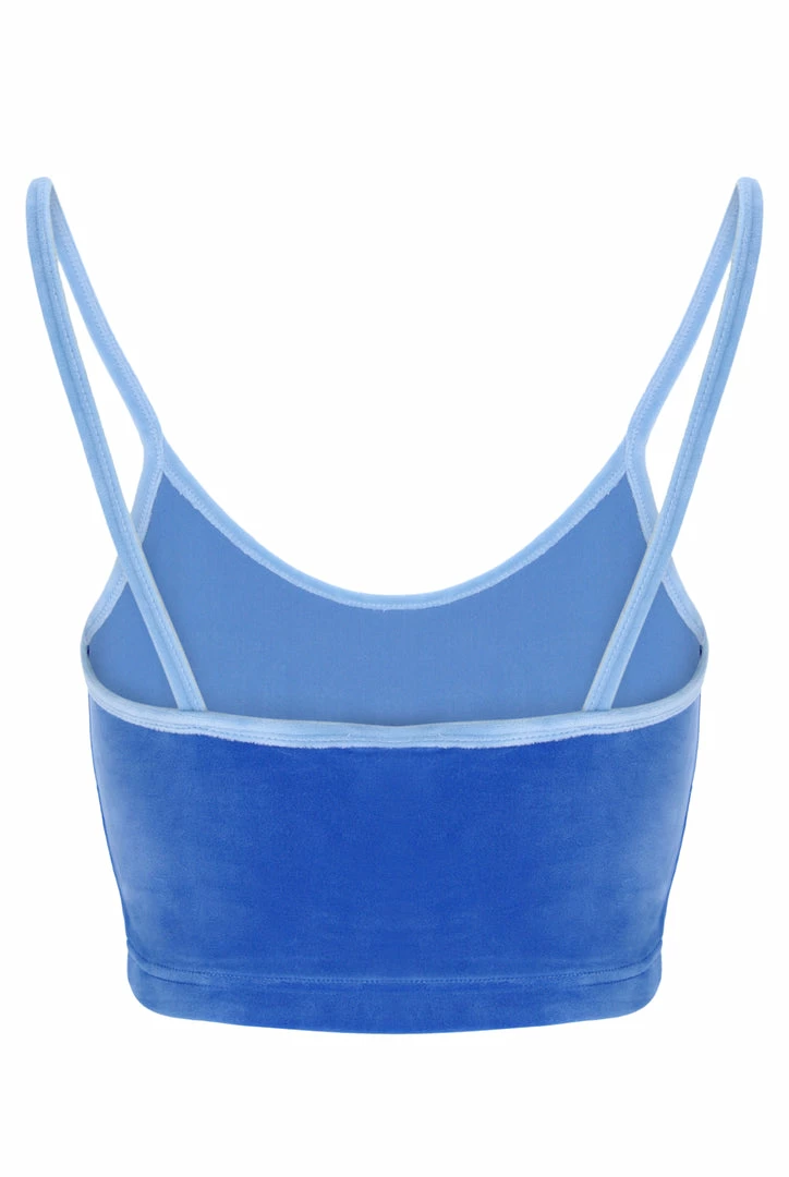 JUICY COUTURE NEW IN ULTRAMARINE CONTRAST STRAP VELOUR DIAMANTE CROP TOP