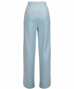 JUICY COUTURE COOL BLUE CREST DIAMANTE VELOUR WIDE LEG JOGGERS
