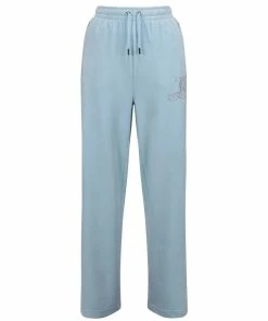 JUICY COUTURE COOL BLUE CREST DIAMANTE VELOUR WIDE LEG JOGGERS