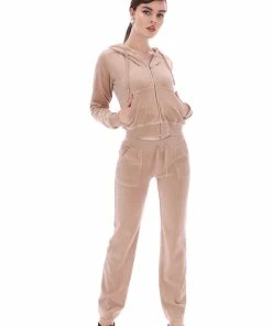 JUICY COUTURE TRACKSUITS WARM TAUPE LUXE VELOUR DEL RAY POCKETED BOTTOMS