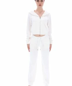JUICY COUTURE CREAM LUXE VELOUR ROBERTSON HOODIE TRACKSUITS
