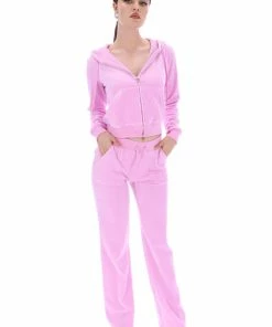 JUICY COUTURE ORCHID LUXE VELOUR DEL RAY POCKETED BOTTOMS TRACKSUITS