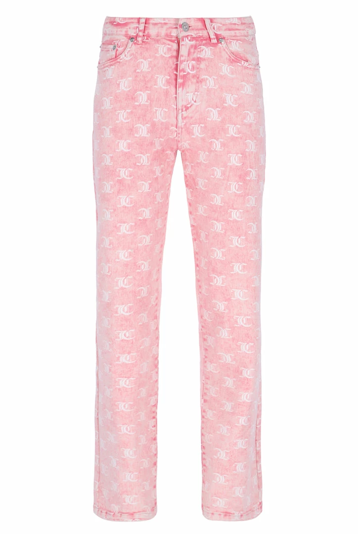 JUICY COUTURE FLURO PINK MONOGRAM ACID WASH DENIM JEANS SPRING SUMMER '22 COLLECTION