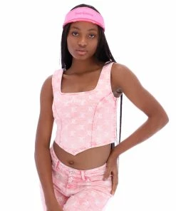 JUICY COUTURE FLURO PINK MONOGRAM ACID WASH DENIM CORSET SPRING SUMMER'22 COLLECTION
