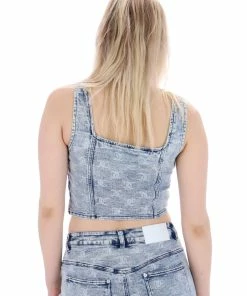 JUICY COUTURE SPRING SUMMER'22 COLLECTION INDIGO MONOGRAM ACID WASH DENIM CORSET