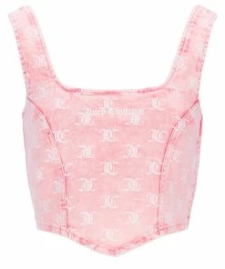 JUICY COUTURE FLURO PINK MONOGRAM ACID WASH DENIM CORSET SPRING SUMMER '22 COLLECTION