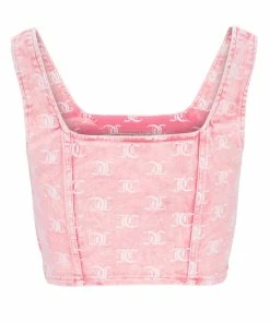 JUICY COUTURE FLURO PINK MONOGRAM ACID WASH DENIM CORSET SPRING SUMMER'22 COLLECTION