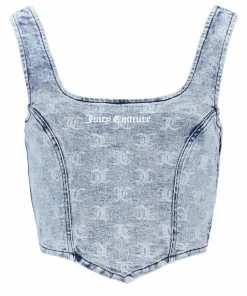 JUICY COUTURE SPRING SUMMER '22 COLLECTION INDIGO MONOGRAM ACID WASH DENIM CORSET