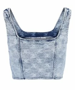 JUICY COUTURE SPRING SUMMER'22 COLLECTION INDIGO MONOGRAM ACID WASH DENIM CORSET