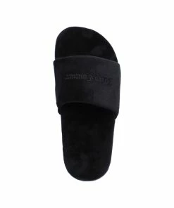 JUICY COUTURE BLACK VELVET SLIDERS