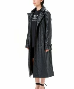 JUICY COUTURE BLACK DEBOSSED FAUX LEATHER TRENCH COAT