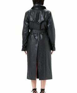 JUICY COUTURE BLACK DEBOSSED FAUX LEATHER TRENCH COAT