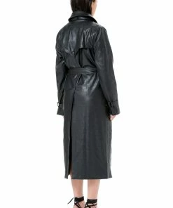 JUICY COUTURE BLACK DEBOSSED FAUX LEATHER TRENCH COAT