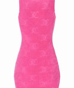 JUICY COUTURE SPRING SUMMER'22 COLLECTION FLURO PINK RECYCLED JACQUARD TOWELLING TANK DRESS