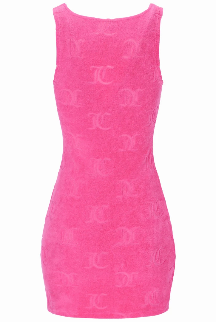JUICY COUTURE SPRING SUMMER '22 COLLECTION FLURO PINK RECYCLED JACQUARD TOWELLING TANK DRESS