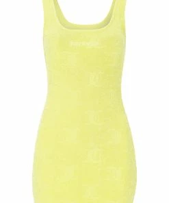 JUICY COUTURE YELLOW PEAR RECYCLED JACQUARD TOWELLING TANK DRESS