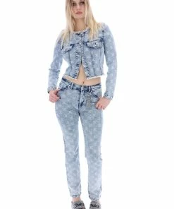 JUICY COUTURE INDIGO MONOGRAM ACID WASH DENIM JEANS