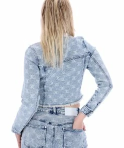 JUICY COUTURE INDIGO MONOGRAM ACID WASH DENIM JACKET