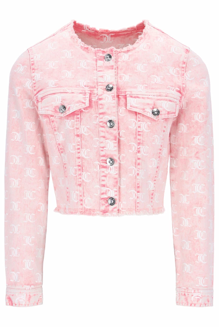 JUICY COUTURE SPRING SUMMER '22 COLLECTION FLURO PINK MONOGRAM ACID WASH DENIM JACKET