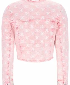 JUICY COUTURE SPRING SUMMER'22 COLLECTION FLURO PINK MONOGRAM ACID WASH DENIM JACKET
